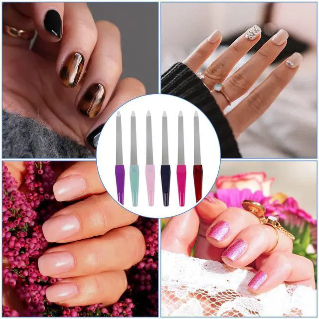 Alt view image 7 of 7 - Metal Nail File (6 Pcs), Nail Files for Natural Nails Made of Stainless Steel, Sword Fingernail Files with Sharp Pointed Tip Non Slip Handle, Diamond Finger Nail Filers for Women Sapphire Grit