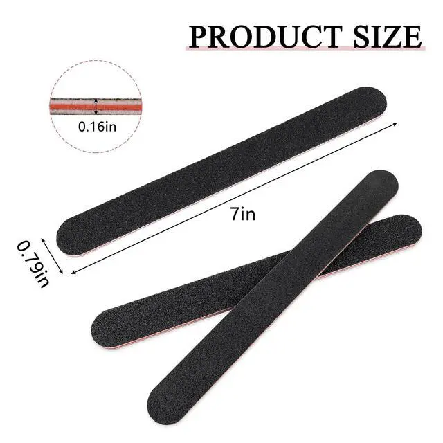 Alt view image 2 of 7 - 10 Pack Nail Files, Professional Double Sided 100/180 Grit Emery Board for Manicure Pedicure, Black