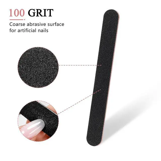 Alt view image 3 of 7 - 10 Pack Nail Files, Professional Double Sided 100/180 Grit Emery Board for Manicure Pedicure, Black
