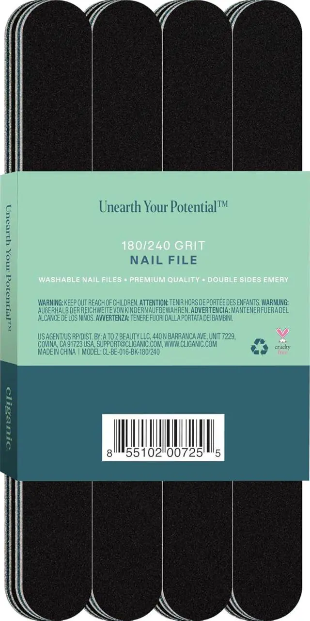 Alt view image 7 of 7 - 12 Pack Nail File Set: 180/240 Grit | Professional Emery Boards for Natural, Gel & Acrylic Nails | Washable Double Sided Kit | Cliganic 90 Days Warranty