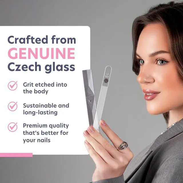 Alt view image 2 of 7 - Czech Glass Nail File (Clear Color) with Silver Hardcase | Genuine Czech glass nail file for natural nails, keratin sealing nail file, fingernail file with protective case