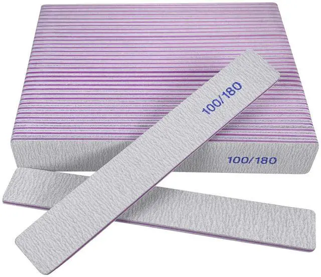 Main image of Nail Files (24 Pack), 100/180 Grit Emery Boards Nail File for Natural Nails and Acrylic Nails, Double Sided Emory Boards limas para unas acrilicas Profesional Fingernail Filer Reusable Manicure Gray