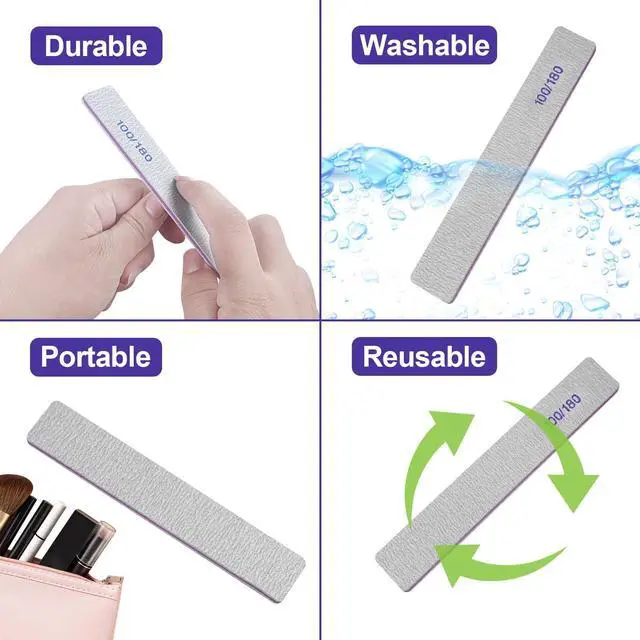 Alt view image 5 of 7 - Nail Files (50 Pack), 100/180 Grit Emery Boards Nail File for Natural Nails and Acrylic Nails, Double Sided Emory Boards limas para unas acrilicas Profesional Fingernail Filer Reusable Manicure Gray