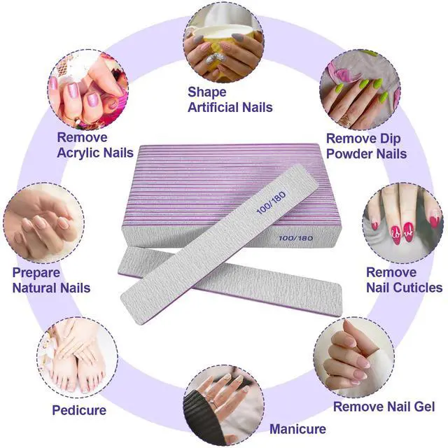 Alt view image 6 of 7 - Nail Files (24 Pack), 100/180 Grit Emery Boards Nail File for Natural Nails and Acrylic Nails, Double Sided Emory Boards limas para unas acrilicas Profesional Fingernail Filer Reusable Manicure Gray