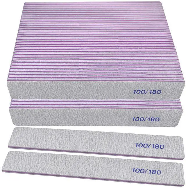 Main image of Nail Files (50 Pack), 100/180 Grit Emery Boards Nail File for Natural Nails and Acrylic Nails, Double Sided Emory Boards limas para unas acrilicas Profesional Fingernail Filer Reusable Manicure Gray
