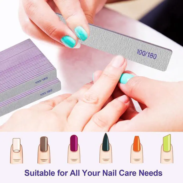 Alt view image 2 of 7 - Nail Files (50 Pack), 100/180 Grit Emery Boards Nail File for Natural Nails and Acrylic Nails, Double Sided Emory Boards limas para unas acrilicas Profesional Fingernail Filer Reusable Manicure Gray