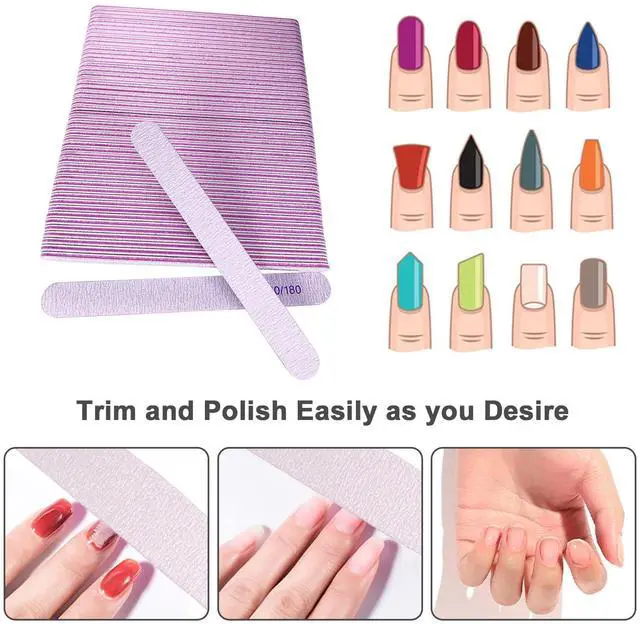 Alt view image 2 of 7 - 50 Pcs Nail File, Emery Board Nail Files for Acrylic Nails and Natural Nails, 100/180 Grit Double Sided Fingernail File Gel Nail Professional Reusable Washable Manicure Pedicure Kit Set Gray
