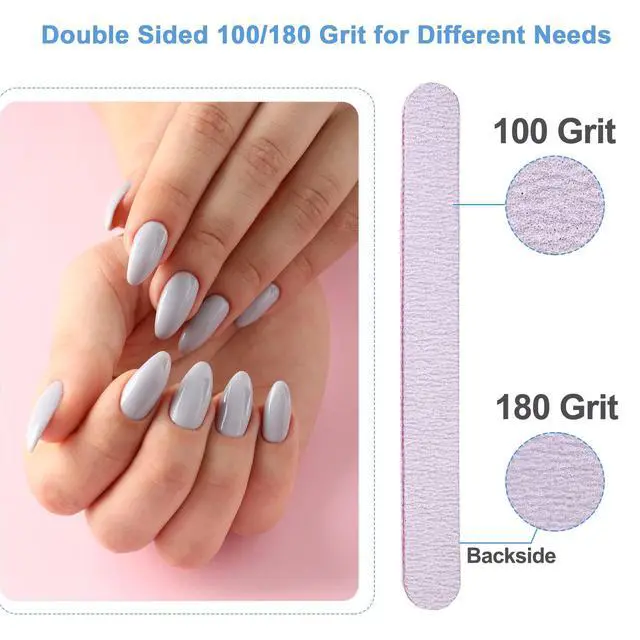 Alt view image 3 of 7 - 50 Pcs Nail File, Emery Board Nail Files for Acrylic Nails and Natural Nails, 100/180 Grit Double Sided Fingernail File Gel Nail Professional Reusable Washable Manicure Pedicure Kit Set Gray