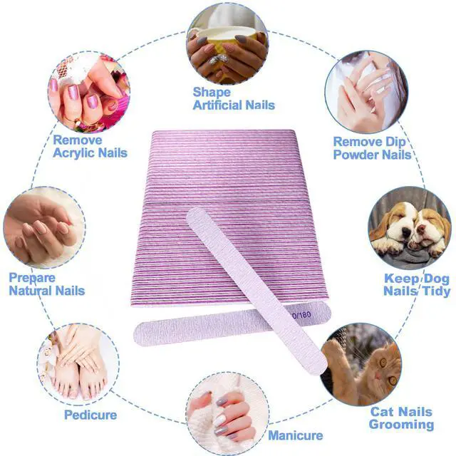 Alt view image 7 of 7 - 50 Pcs Nail File, Emery Board Nail Files for Acrylic Nails and Natural Nails, 100/180 Grit Double Sided Fingernail File Gel Nail Professional Reusable Washable Manicure Pedicure Kit Set Gray