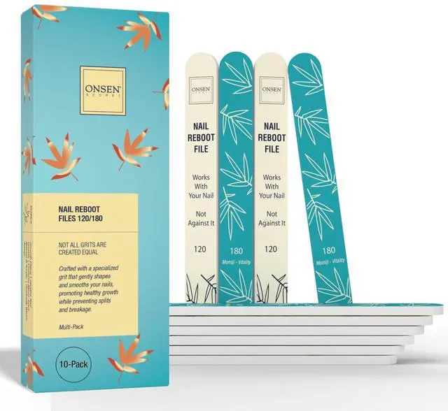Main image of Secret Japanese Nail File - Professional 10-Pack Nail Files, Double Sided Natural & Acrylic Filers - 120/180 Grit - Disposable, Salon Smooth | Best Onsen File for Shiny Nails