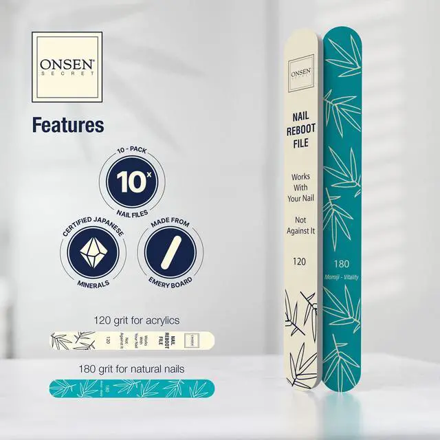 Alt view image 4 of 7 - Secret Japanese Nail File - Professional 10-Pack Nail Files, Double Sided Natural & Acrylic Filers - 120/180 Grit - Disposable, Salon Smooth | Best Onsen File for Shiny Nails
