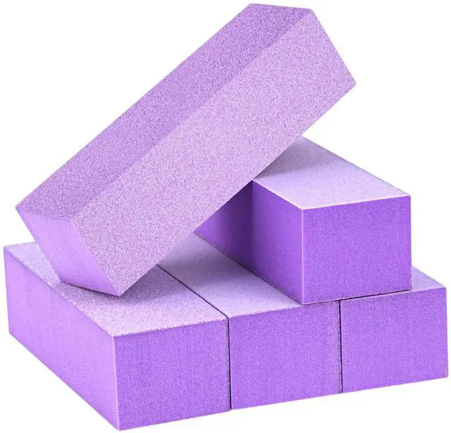 Main image of Nail Buffer Block, Medium/Fine Grit 100/180 Finishing Buffers for Acrylic Nails Gel Polish Nails, 3 Way Professional Pedicure Manicure Buffer Kits, 5 Count (Purple)