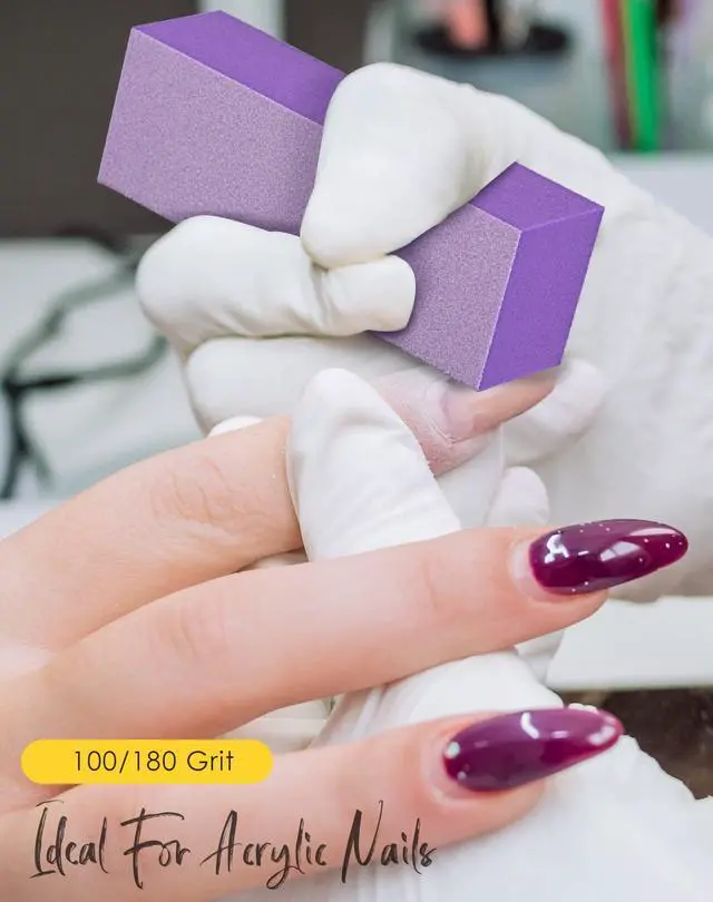 Alt view image 4 of 7 - Nail Buffer Block, Medium/Fine Grit 100/180 Finishing Buffers for Acrylic Nails Gel Polish Nails, 3 Way Professional Pedicure Manicure Buffer Kits, 5 Count (Purple)