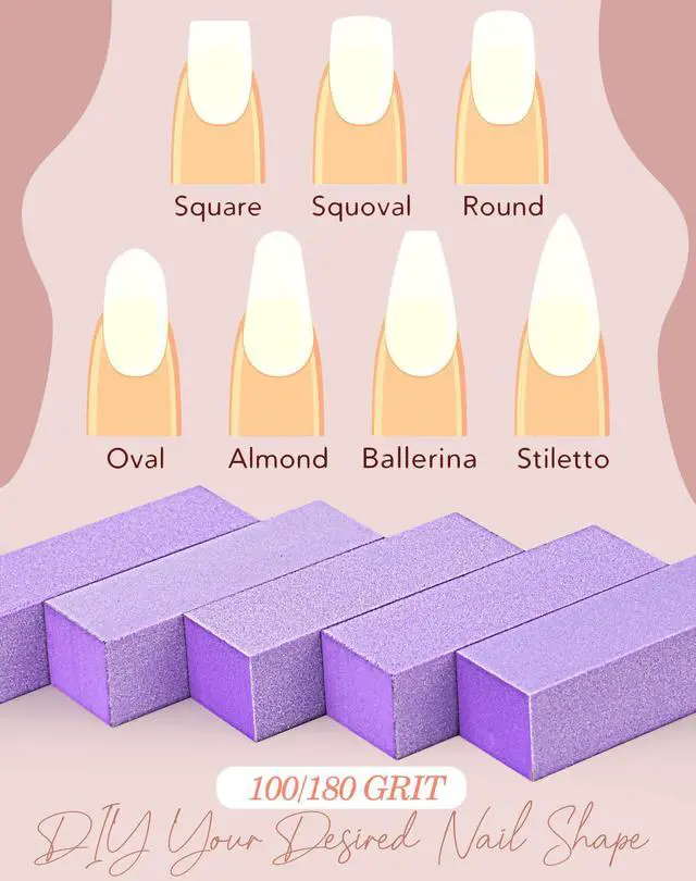Alt view image 6 of 7 - Nail Buffer Block, Medium/Fine Grit 100/180 Finishing Buffers for Acrylic Nails Gel Polish Nails, 3 Way Professional Pedicure Manicure Buffer Kits, 5 Count (Purple)