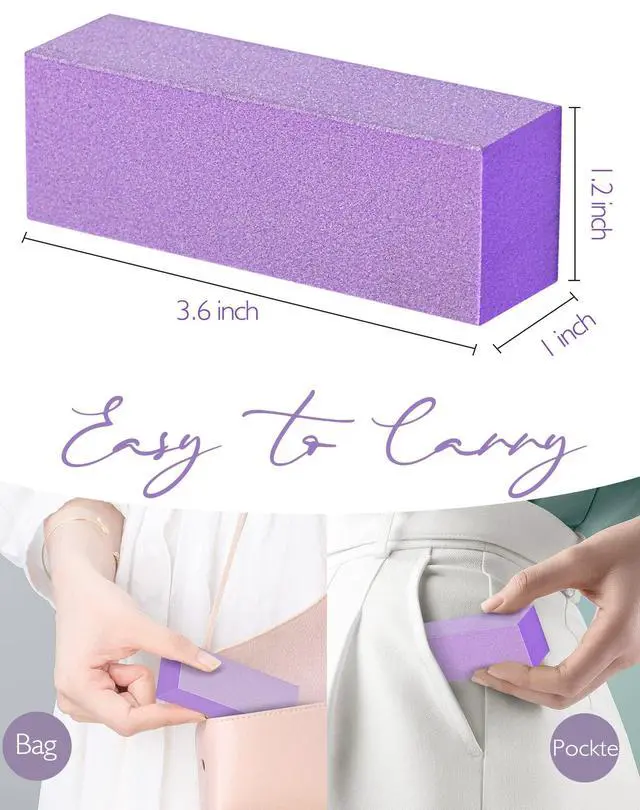 Alt view image 7 of 7 - Nail Buffer Block, Medium/Fine Grit 100/180 Finishing Buffers for Acrylic Nails Gel Polish Nails, 3 Way Professional Pedicure Manicure Buffer Kits, 5 Count (Purple)
