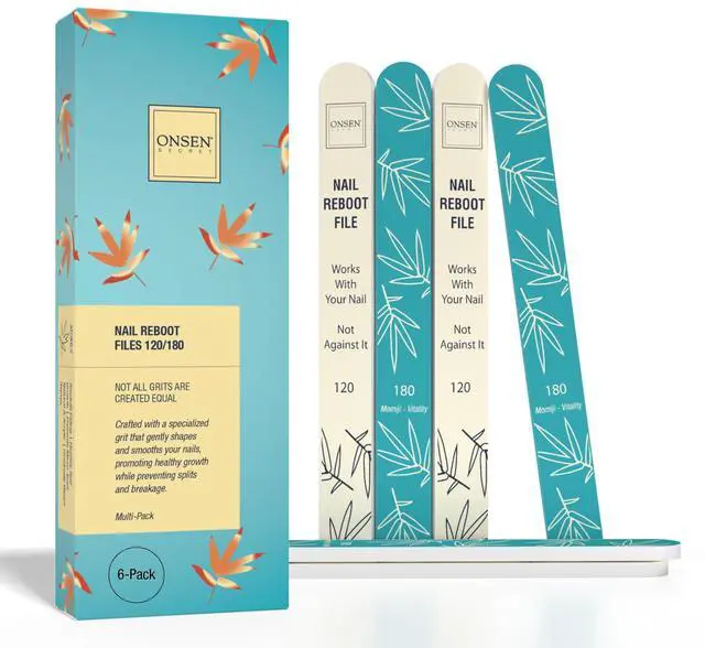 Main image of Secret Japanese Nail File - Professional 6-Pack Nail Files, Double Sided Natural & Acrylic Filers - 120/180 Grit - Disposable, Salon Smooth | Best Onsen File for Shiny Nails