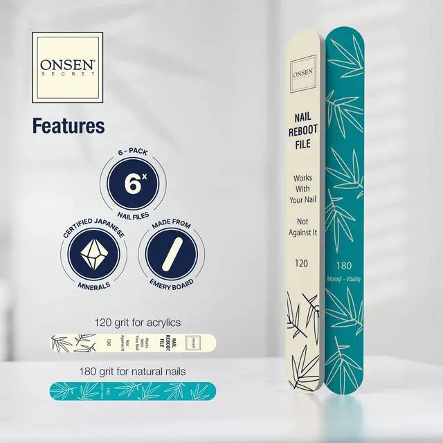 Alt view image 4 of 7 - Secret Japanese Nail File - Professional 6-Pack Nail Files, Double Sided Natural & Acrylic Filers - 120/180 Grit - Disposable, Salon Smooth | Best Onsen File for Shiny Nails