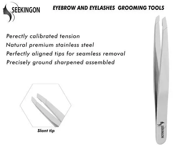 Alt view image 4 of 7 - Tweezers for Women Facial Hair - Hand Filed & Aligned Precision Tweezers for Ingrown Hair Plucking - Non Slip Grip Slant Sharp Tweezers for Men (Silver)
