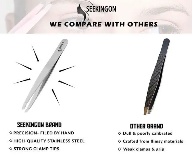Alt view image 5 of 7 - Tweezers for Women Facial Hair - Hand Filed & Aligned Precision Tweezers for Ingrown Hair Plucking - Non Slip Grip Slant Sharp Tweezers for Men (Silver)