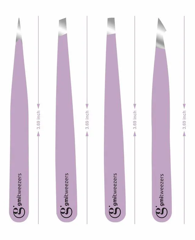 Alt view image 2 of 6 - Professional Eyebrow Tweezers Set of 4 Stainless Steel Precision Tools for Eyebrows, Facial Hair & Ingrown Hair Removal Slant, Pointed & Flat Tips with Travel Case for Women & Men
