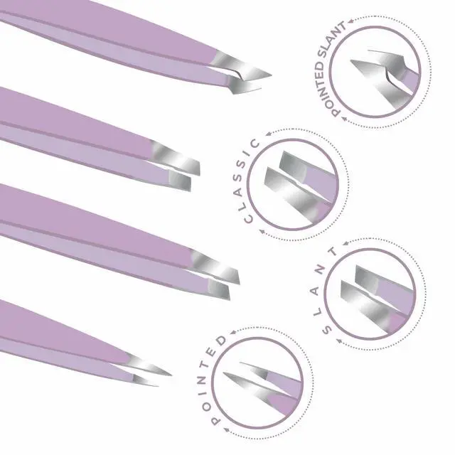 Alt view image 3 of 6 - Professional Eyebrow Tweezers Set of 4 Stainless Steel Precision Tools for Eyebrows, Facial Hair & Ingrown Hair Removal Slant, Pointed & Flat Tips with Travel Case for Women & Men