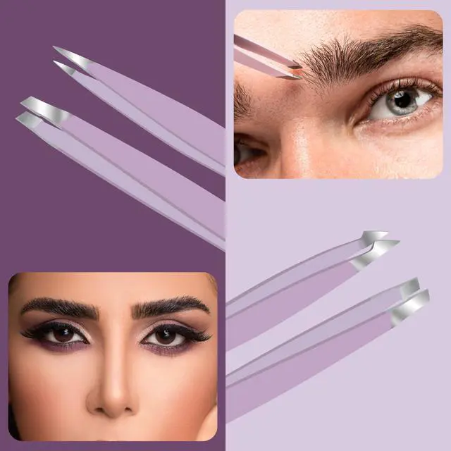 Alt view image 6 of 6 - Professional Eyebrow Tweezers Set of 4 Stainless Steel Precision Tools for Eyebrows, Facial Hair & Ingrown Hair Removal Slant, Pointed & Flat Tips with Travel Case for Women & Men
