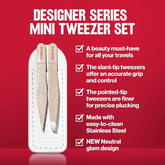 Alt view image 3 of 7 - Designer Series 2-Piece Mini Tweezer Set For Travel | Mini slant tip and point tip tweezer set for hair removal. Easy to use stainless steel. Portable for on-the-go touch-ups.