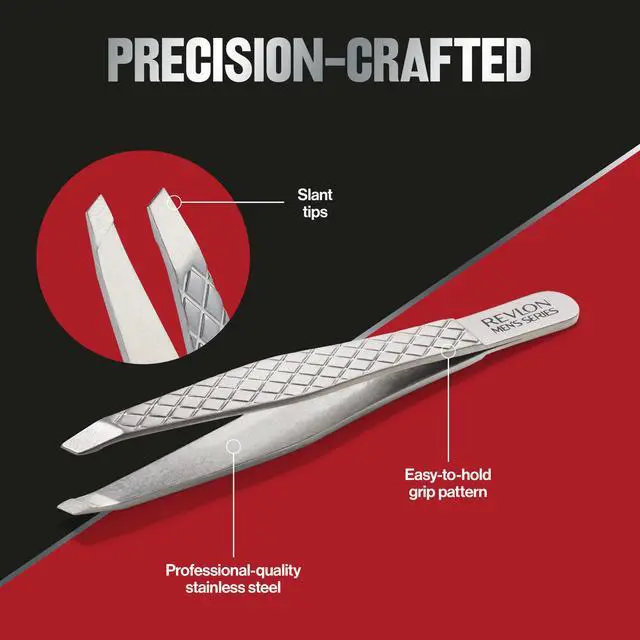 Alt view image 3 of 7 - Men's Series Slant Tip Tweezer, Silver, 1 Count | Ultra-sharp slant tip tweezers for men. Larger non-slip grip for brow shaping & facial hair removal. Made of stainless steel.