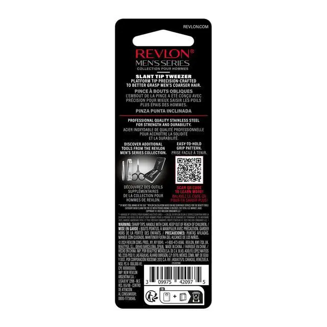 Alt view image 7 of 7 - Men's Series Slant Tip Tweezer, Silver, 1 Count | Ultra-sharp slant tip tweezers for men. Larger non-slip grip for brow shaping & facial hair removal. Made of stainless steel.