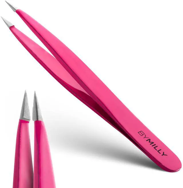 Main image of Pointed Tweezers | High Carbon Stainless Steel Needle Nose | Fine Point Precision Hair Removal | Perfectly Aligned & Hand-Filed Sharp | Pink