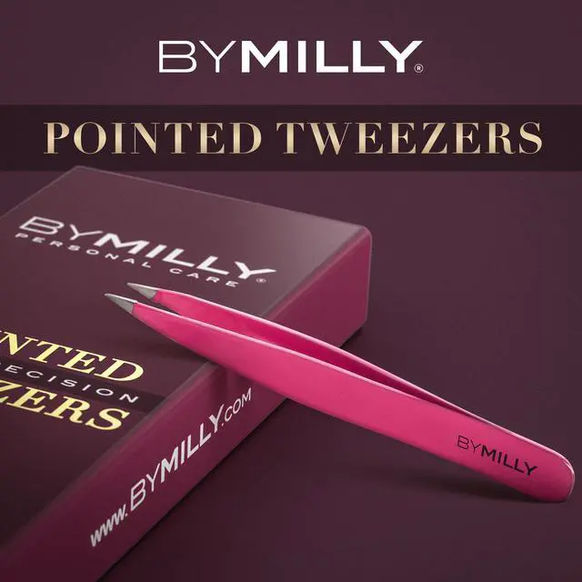 Alt view image 3 of 7 - Pointed Tweezers | High Carbon Stainless Steel Needle Nose | Fine Point Precision Hair Removal | Perfectly Aligned & Hand-Filed Sharp | Pink