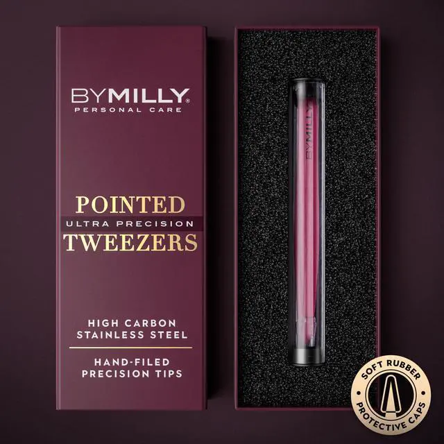 Alt view image 2 of 7 - Pointed Tweezers | High Carbon Stainless Steel Needle Nose | Fine Point Precision Hair Removal | Perfectly Aligned & Hand-Filed Sharp | Pink