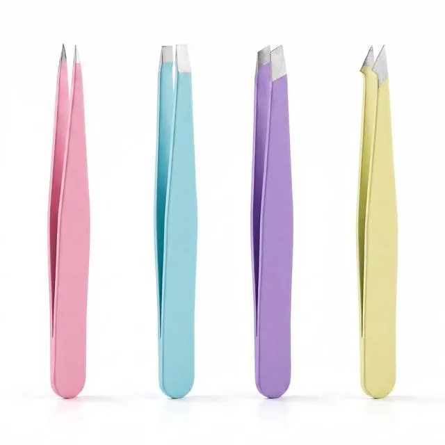 Main image of 4 Pack Stainless Steel Eyebrow Tweezers Set, Precision Hair Removal Tools