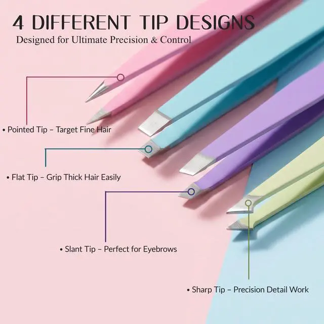 Alt view image 2 of 7 - 4 Pack Stainless Steel Eyebrow Tweezers Set, Precision Hair Removal Tools