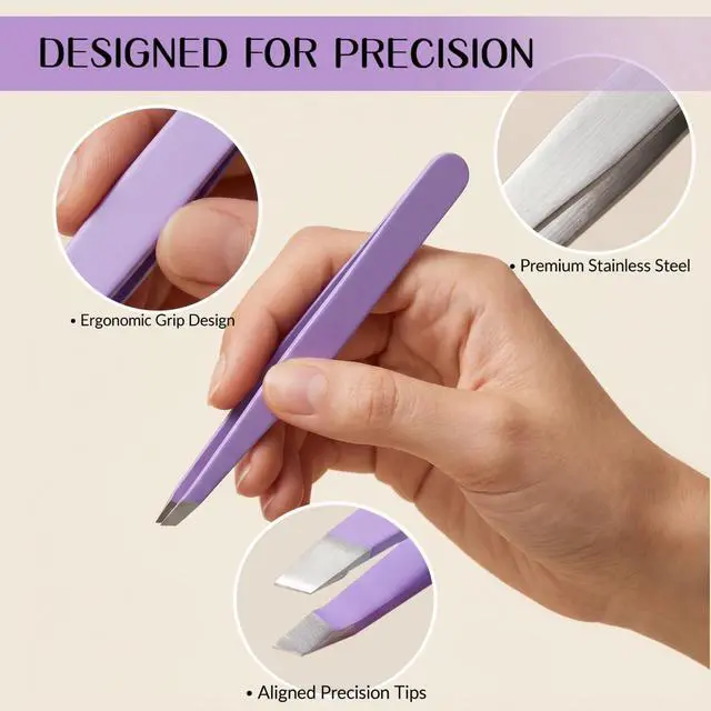 Alt view image 3 of 7 - 4 Pack Stainless Steel Eyebrow Tweezers Set, Precision Hair Removal Tools