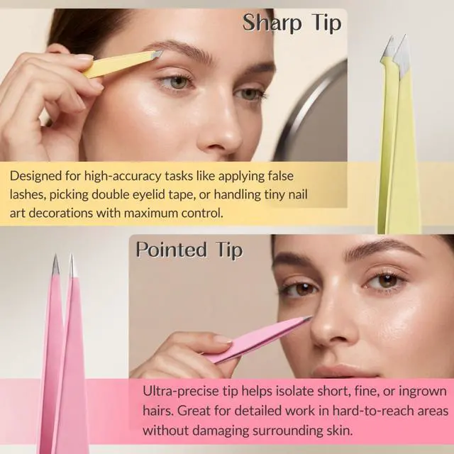 Alt view image 4 of 7 - 4 Pack Stainless Steel Eyebrow Tweezers Set, Precision Hair Removal Tools