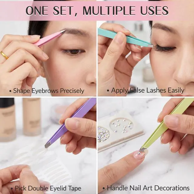 Alt view image 6 of 7 - 4 Pack Stainless Steel Eyebrow Tweezers Set, Precision Hair Removal Tools