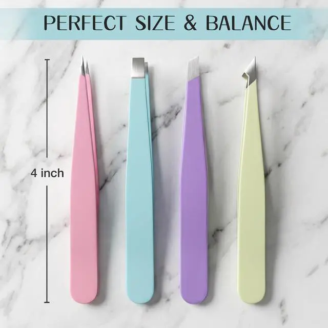 Alt view image 7 of 7 - 4 Pack Stainless Steel Eyebrow Tweezers Set, Precision Hair Removal Tools
