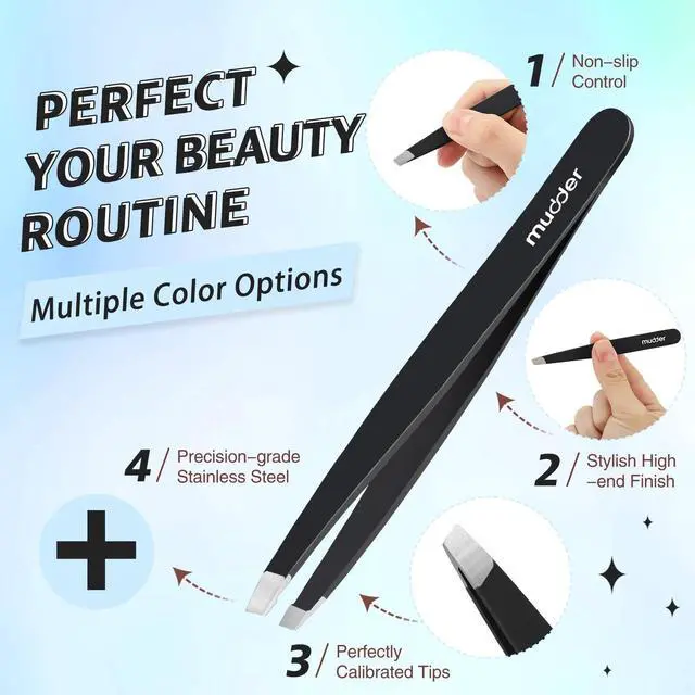 Alt view image 3 of 7 - 12 Pcs Eyebrow Tweezers Set for Facial Hair in Bulk | Slanted Tip Style, Stainless Steel, Black, 3.78 Inch Compact, for Men and Women, Daily Eyebrow Care, Daily or Travel