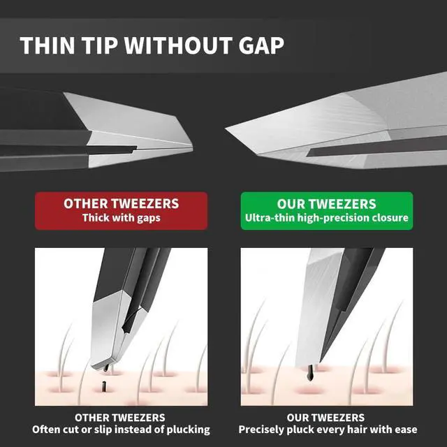 Alt view image 2 of 7 - Professional Slant Tweezers for Eyebrows & Facial Hair - Precise Aligned Carbon Stainless Steel Remover with Storage Case(Pearl Silver)