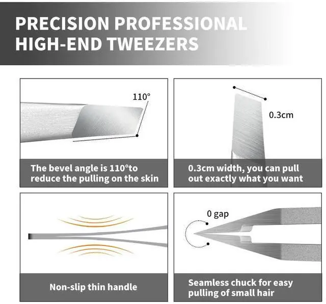 Alt view image 4 of 7 - Professional Slant Tweezers for Eyebrows & Facial Hair - Precise Aligned Carbon Stainless Steel Remover with Storage Case(Pearl Silver)
