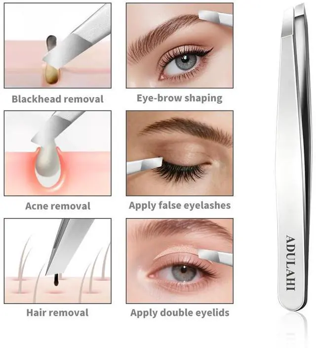 Alt view image 6 of 7 - Professional Slant Tweezers for Eyebrows & Facial Hair - Precise Aligned Carbon Stainless Steel Remover with Storage Case(Pearl Silver)