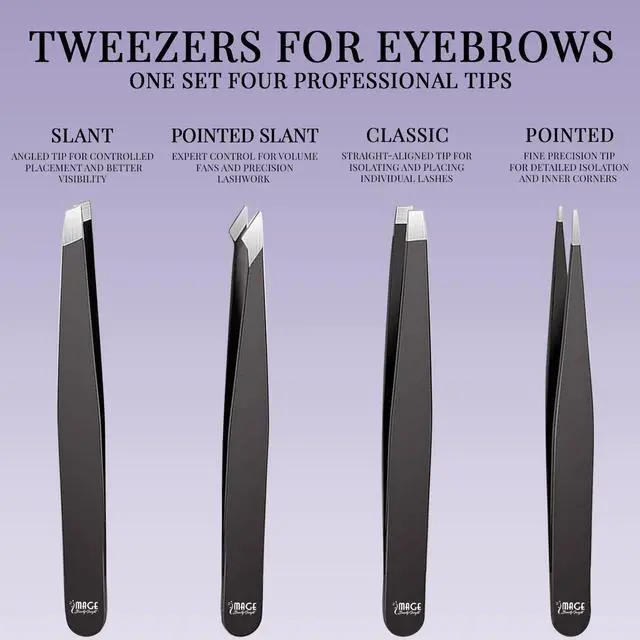 Alt view image 3 of 7 - Tweezers for women facial 4 Piece Stainless Steel Precision Tweezers Kit with Leather Case for women & men Multi purpose as eyebrows facial hair ingrown hair removal