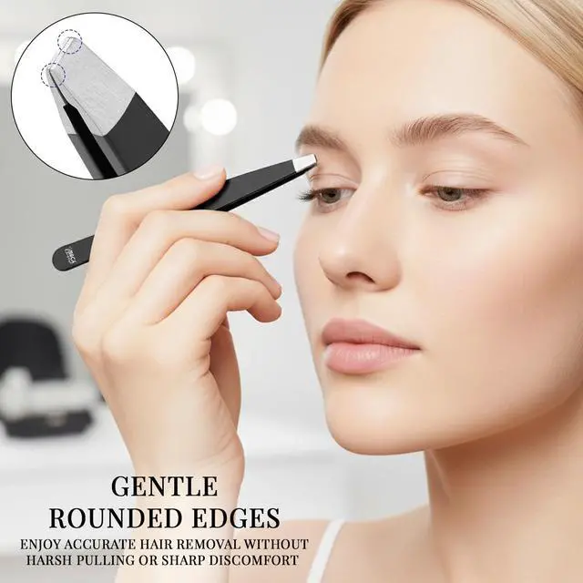 Alt view image 7 of 7 - Tweezers for women facial 4 Piece Stainless Steel Precision Tweezers Kit with Leather Case for women & men Multi purpose as eyebrows facial hair ingrown hair removal