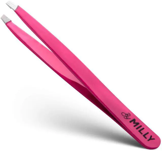 Main image of Professional Slanted Tweezers for Women and Men | High Carbon Stainless Steel Sharp Tweezer | Tweezers for Women Facial Hair Plucking, Hand-Filed & Aligned Precision Slant Tips - Pink
