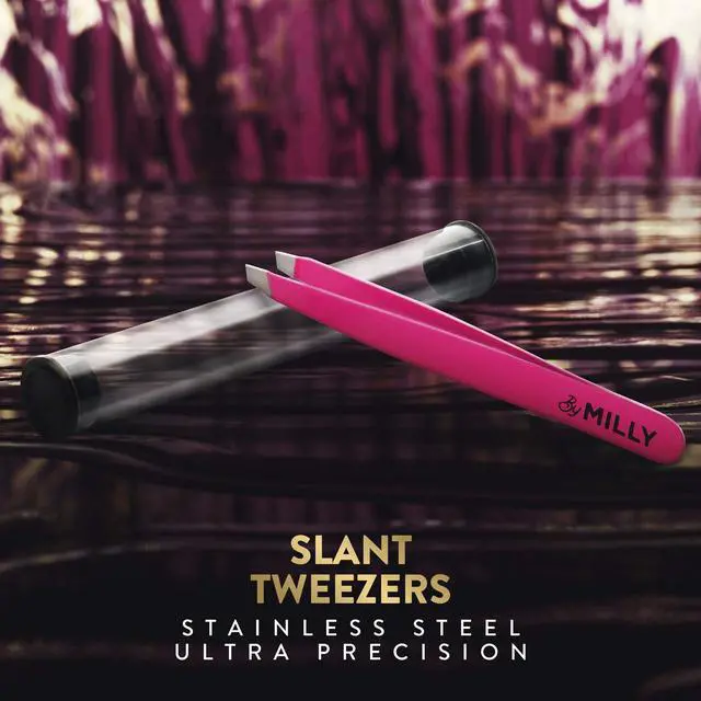 Alt view image 3 of 7 - Professional Slanted Tweezers for Women and Men | High Carbon Stainless Steel Sharp Tweezer | Tweezers for Women Facial Hair Plucking, Hand-Filed & Aligned Precision Slant Tips - Pink
