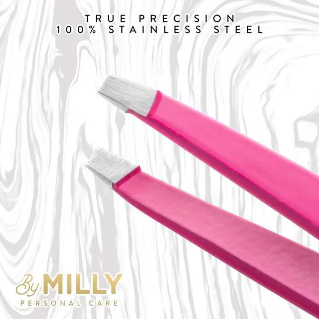 Alt view image 6 of 7 - Professional Slanted Tweezers for Women and Men | High Carbon Stainless Steel Sharp Tweezer | Tweezers for Women Facial Hair Plucking, Hand-Filed & Aligned Precision Slant Tips - Pink