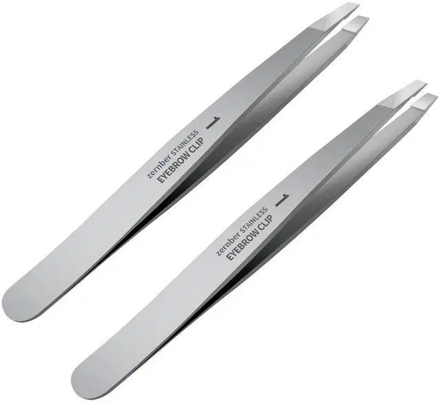 Main image of Flat and Slant Tip Tweezers of 2 Pack, Stainless Steel Precision Tweezer for Women Eyebrow & Hair Removal