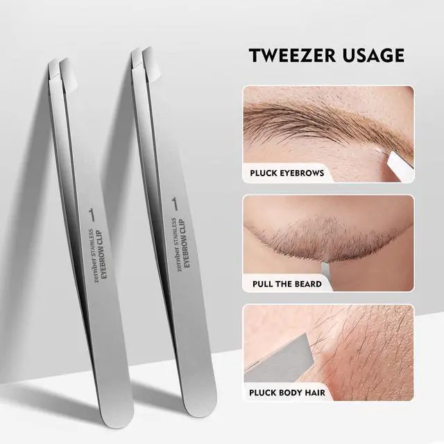 Alt view image 2 of 7 - Flat and Slant Tip Tweezers of 2 Pack, Stainless Steel Precision Tweezer for Women Eyebrow & Hair Removal