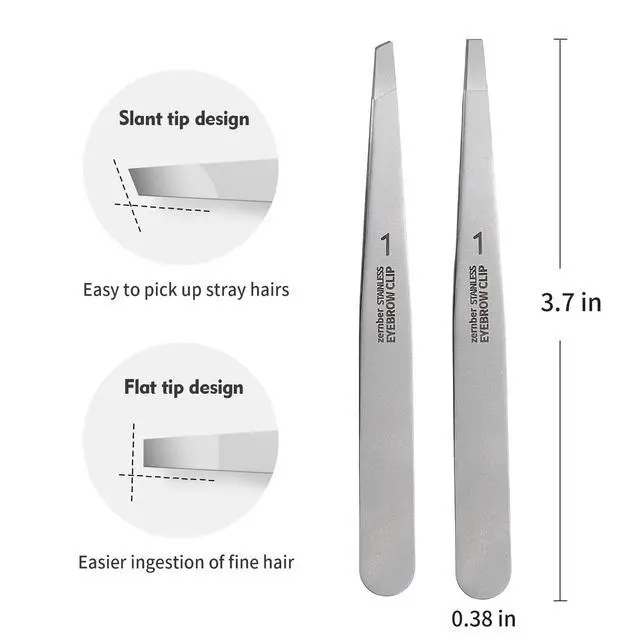 Alt view image 6 of 7 - Flat and Slant Tip Tweezers of 2 Pack, Stainless Steel Precision Tweezer for Women Eyebrow & Hair Removal